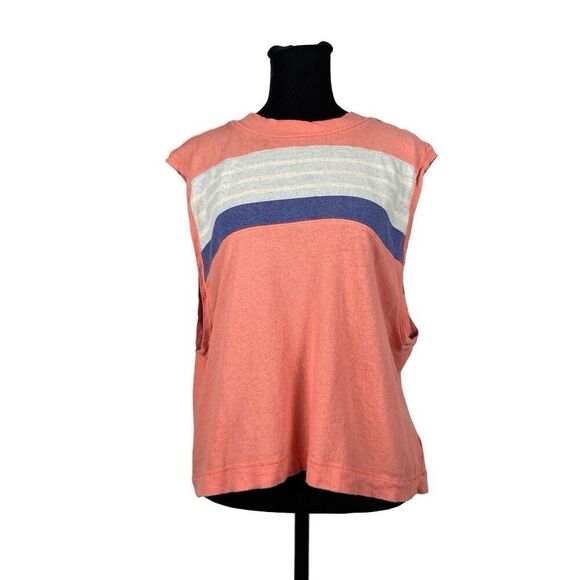 We the Free FP Peach Stripe Muscle Tank - Women’s L - Picture 1 of 7